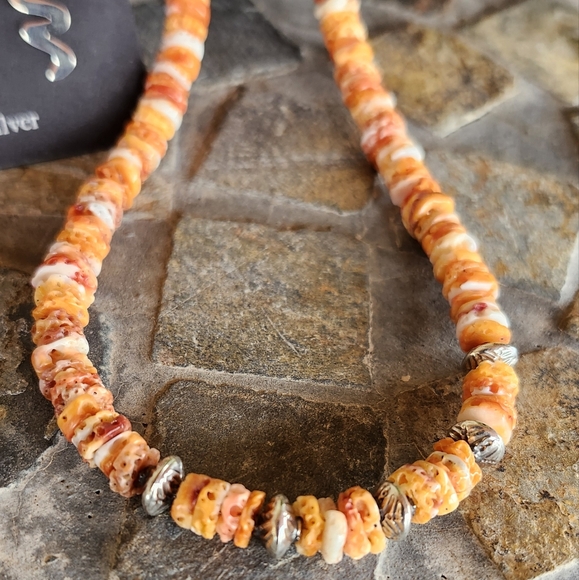 Sterling Silver Spiny Oyster Beaded Necklace SET - Picture 13 of 14